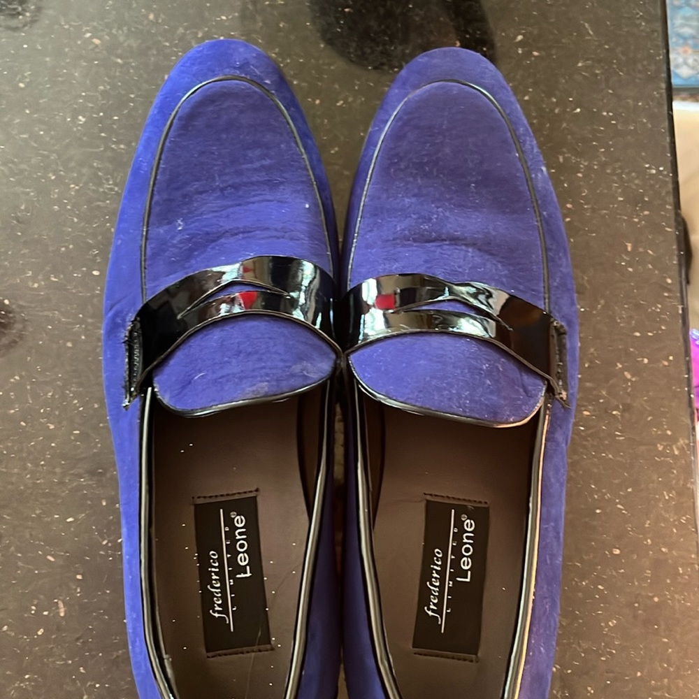 MEN'S FREDERICO LEONE BLUE SUEDE TUXEDO SHOE.